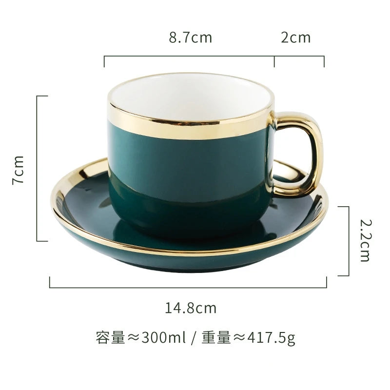 Gilt Rim Green Ceramic Plate Steak Food Plates Bowls Ins Dinner Dish Luxurious Porcelain Dinnerware Set For Family Hotel