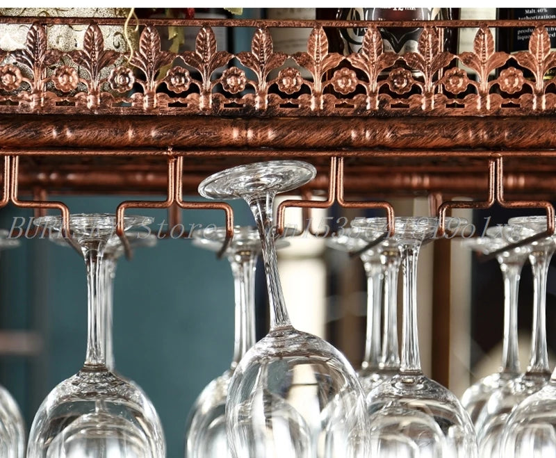 Metal Wine Glass Rack Upside Down Ceiling Hanging Goblet Glass Cup Holder Hanger Storage Home Bar Pub Wine Shelf Rack Organizer
