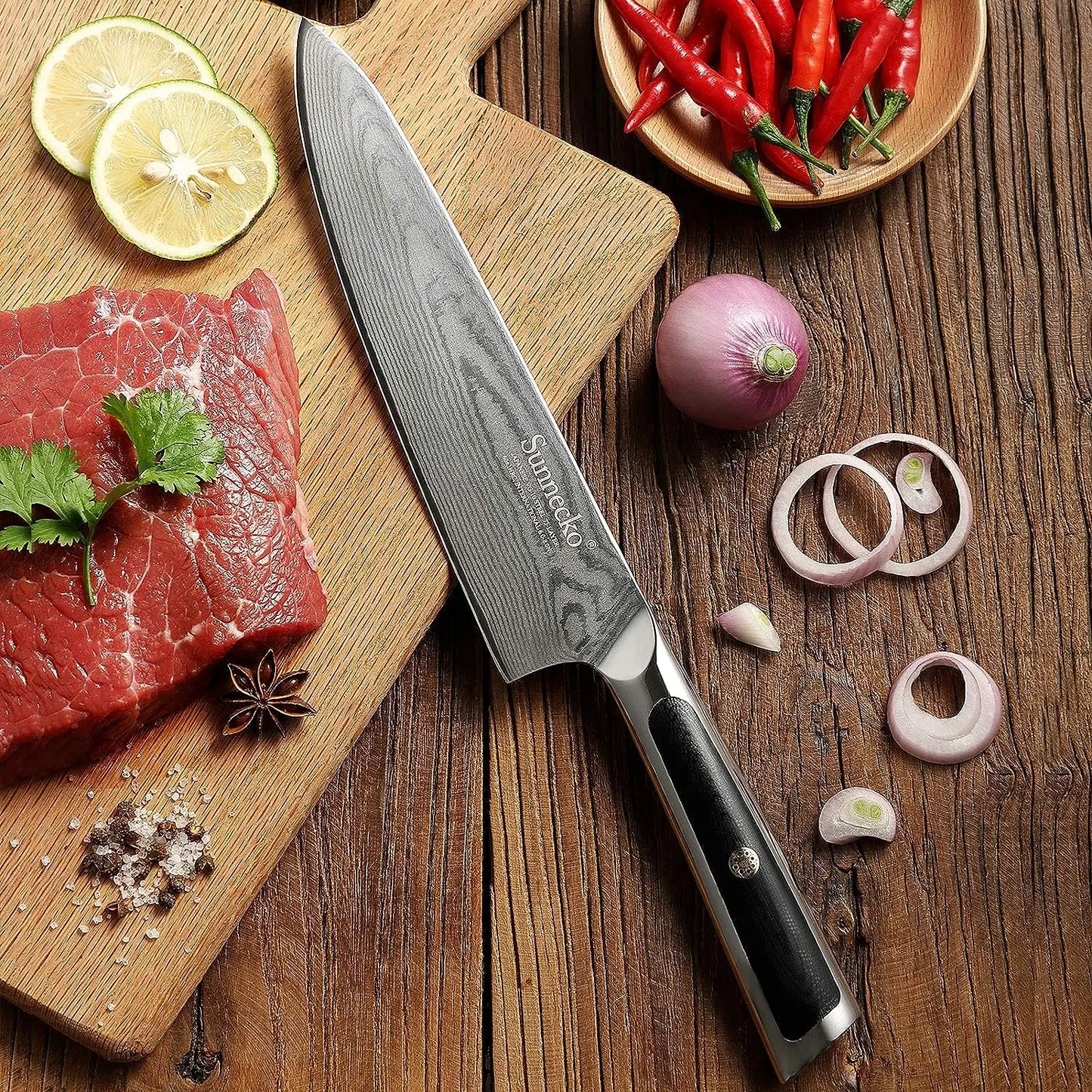 Sunnecko 1-8PCS/Set Chef's Knives 73 Layers VG10 Damascus Steel Japanese Slicing Knife Utility Paring Cleaver Cutting Knife