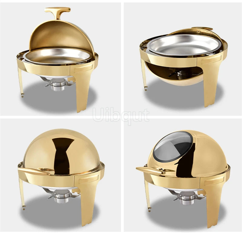 6L9L ellipse Food Warmer Stove Round Flip-Top Visual Buffet Stove Restaurant Stainless Steel Self-Service Tableware chafing dish