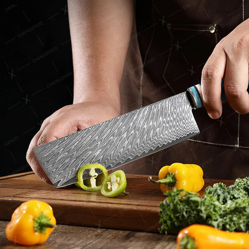1-10pcs Japanese Santoku Knife Sharp Meat Cleaver Damascus Kitchen Knives Set Meat Cutting Chef Knife Fruit Knife Cooking Tools