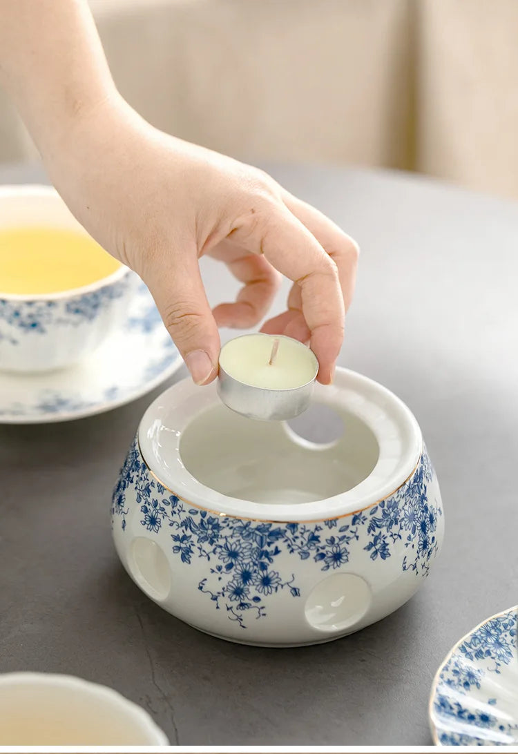 Ceramic tea set Garden style English style afternoon tea retro flower tea teapot can be heated blue and white cup saucer pot set
