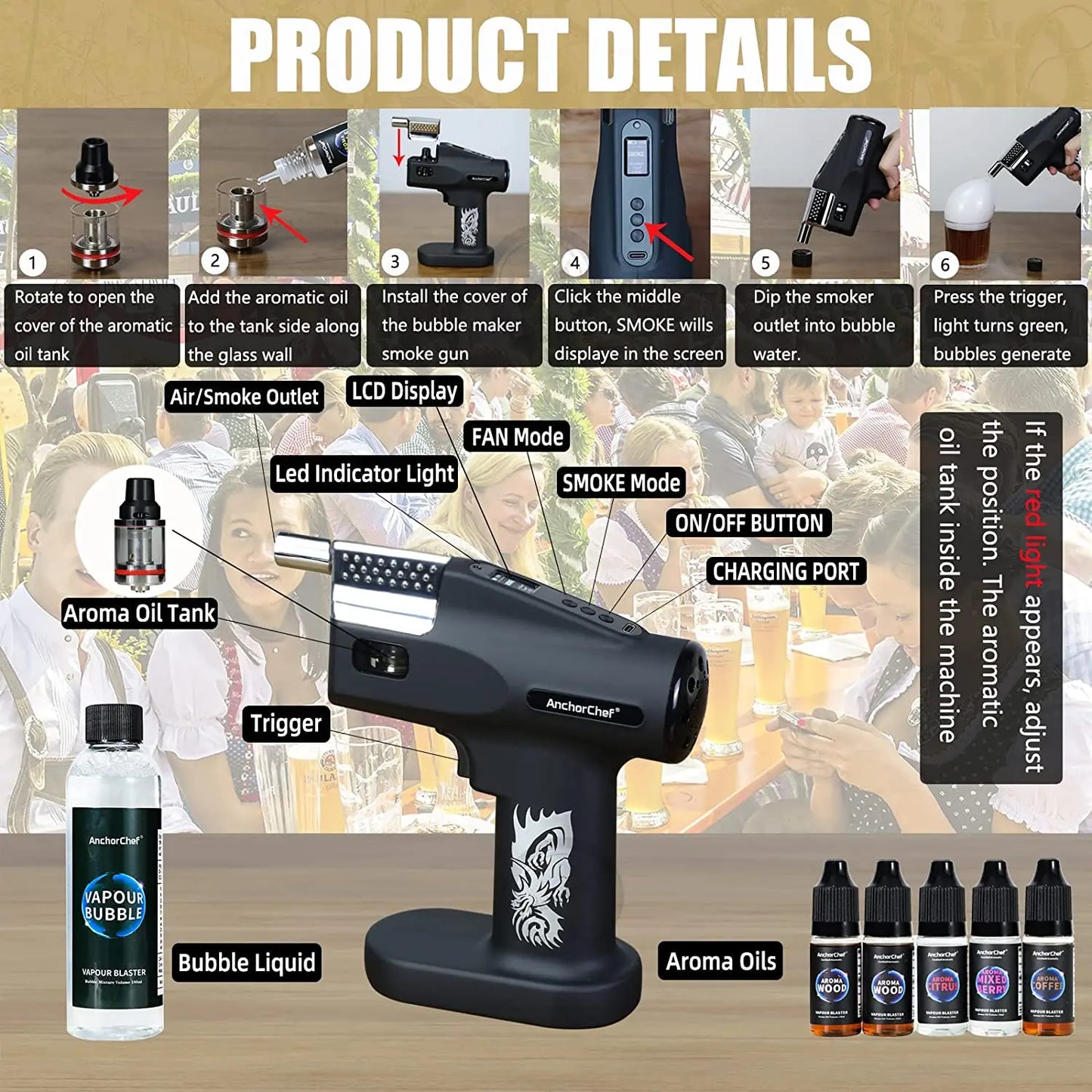 Cocktail Bubble Maker Kit, Cocktail Gun Bubble Portable Handheld Cold Smoking Smoker, Cocktail Vapour Aroma Kit with Accessories