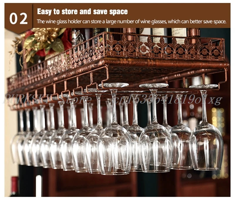 Metal Wine Glass Rack Upside Down Ceiling Hanging Goblet Glass Cup Holder Hanger Storage Home Bar Pub Wine Shelf Rack Organizer