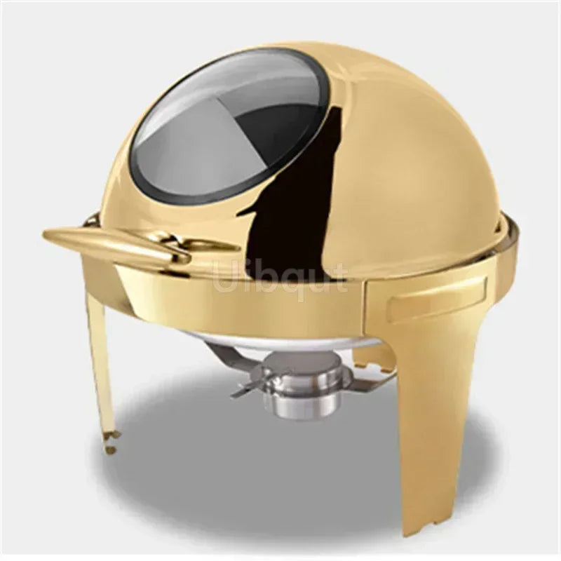 6L9L ellipse Food Warmer Stove Round Flip-Top Visual Buffet Stove Restaurant Stainless Steel Self-Service Tableware chafing dish