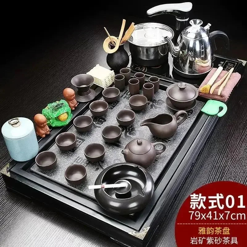 Solid Wood Tea Tray Purple Sand Kung Fu Tea Set Home Induction Cooker Drinkware Tazas De Te Coffeeware Teawar