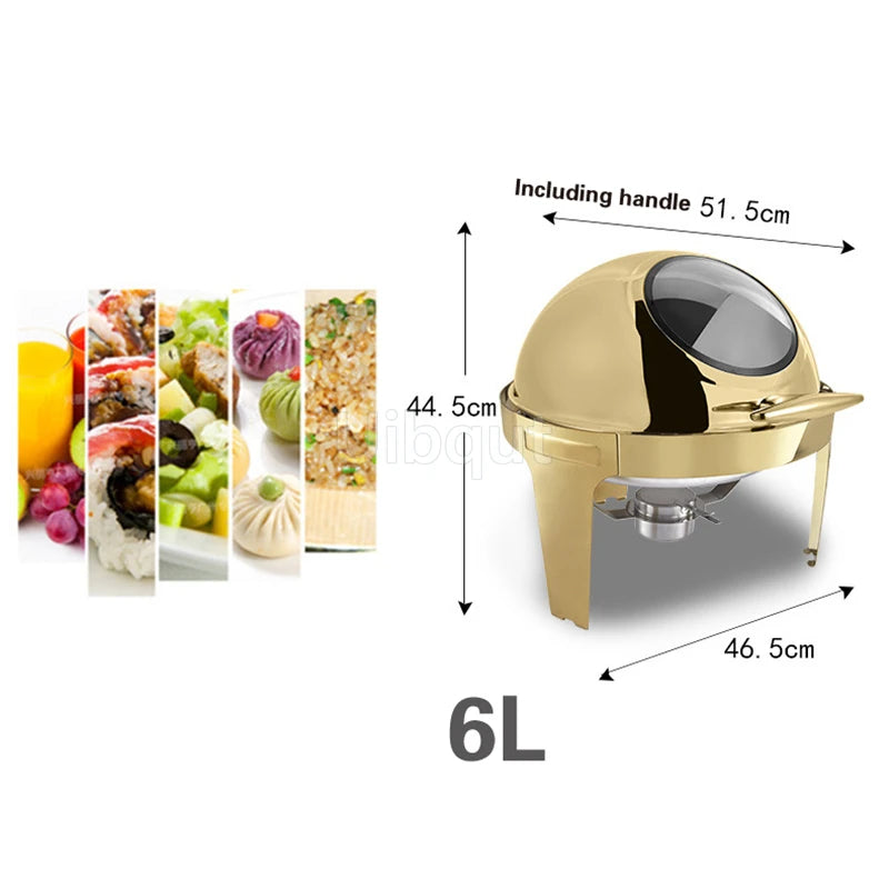 6L9L ellipse Food Warmer Stove Round Flip-Top Visual Buffet Stove Restaurant Stainless Steel Self-Service Tableware chafing dish