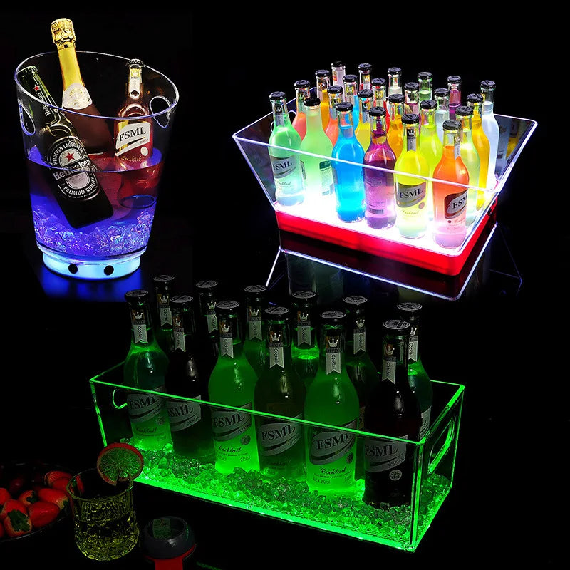 12-24 Capacity Transparent Acrylic PC Material LED White / Colorful KTV Bar Champagne Cocktail Ice Bucket Beer Plastic Wine Box