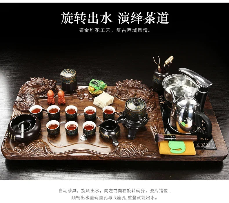 Solid Wood Tea Tray Purple Sand Kung Fu Tea Set Home Induction Cooker Drinkware Tazas De Te Coffeeware Teawar