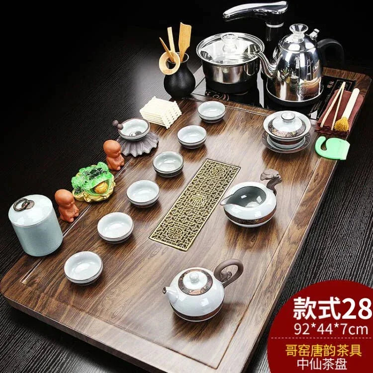 Solid Wood Tea Tray Purple Sand Kung Fu Tea Set Home Induction Cooker Drinkware Tazas De Te Coffeeware Teawar
