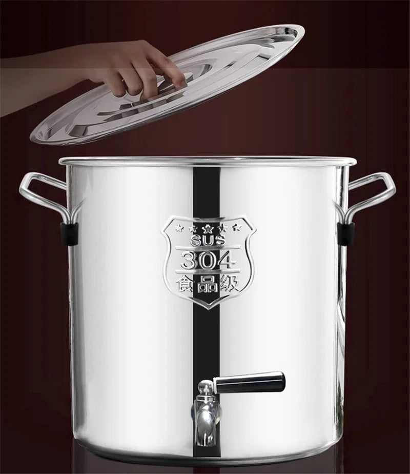 304 stainless steel pot faucet dispenser Large big capacity water storage bucket barrel soup bucket with lid soup pot cookware