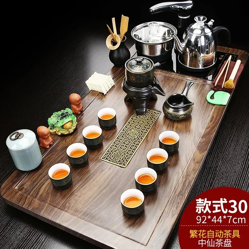 Solid Wood Tea Tray Purple Sand Kung Fu Tea Set Home Induction Cooker Drinkware Tazas De Te Coffeeware Teawar