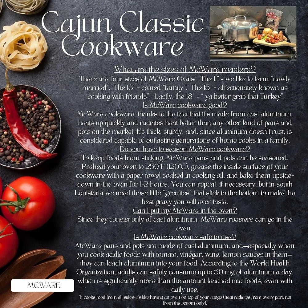 Aluminum Roaster Pan with Lid 15 Inch Heavy Duty Cookware Easy to Clean Oval Pot Roasting Steaming Searing and Sautéing