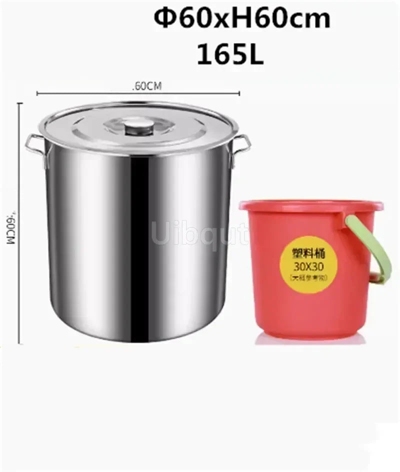 large Stainless steel thick Soup pot with handle lid big pot bucket pail water barrel household chef used kitchen cooking pots
