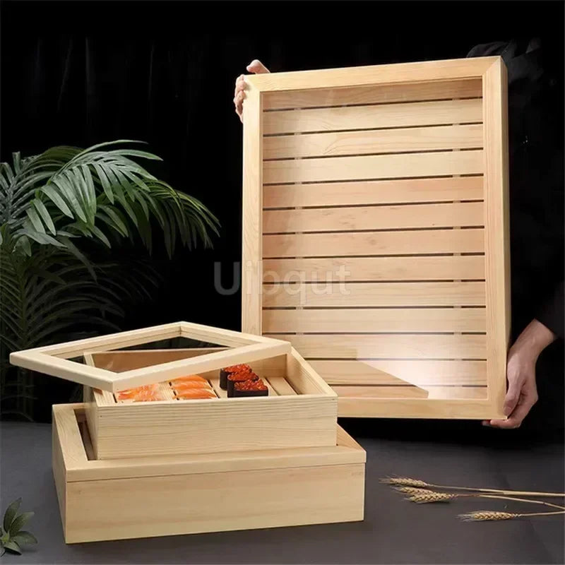 Japanese cuisine wooden sashimi Sushi box with lid fish salmon boxs wooden boxs beef plate box restaurant tableware food storage