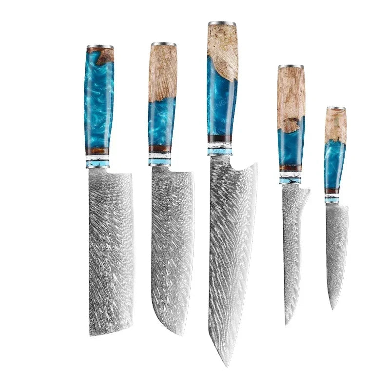 1-10pcs Japanese Santoku Knife Sharp Meat Cleaver Damascus Kitchen Knives Set Meat Cutting Chef Knife Fruit Knife Cooking Tools
