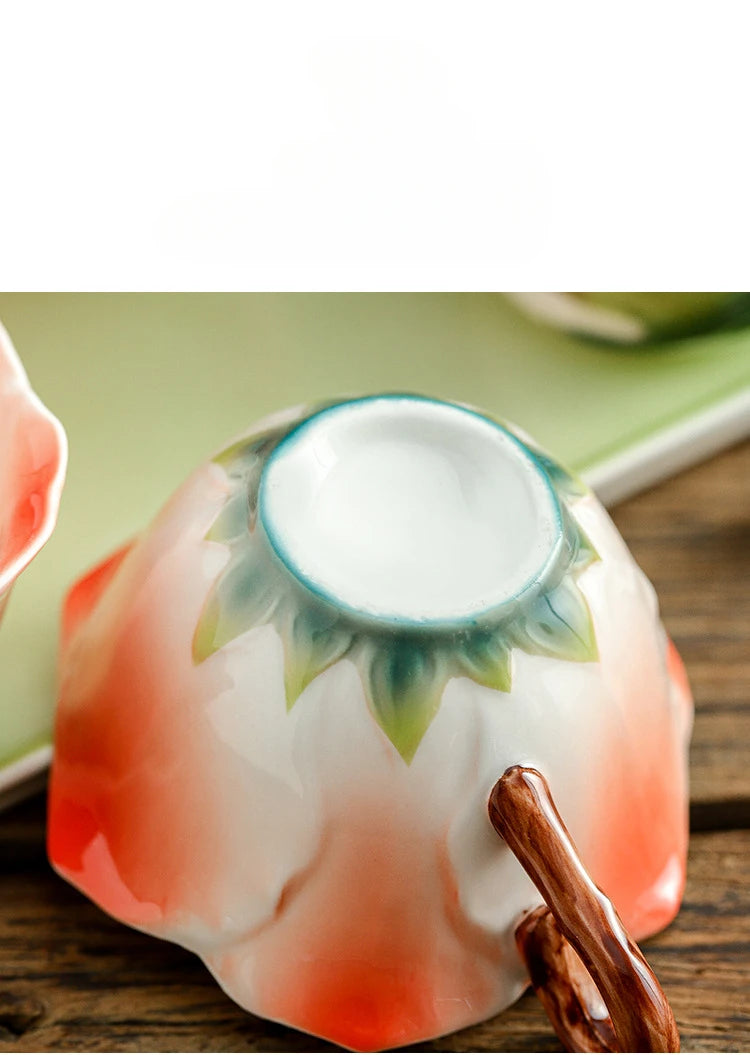 Ceramic Tea Set Teapot Teacup Artificial Flower Shape Cup and Saucer Set Coffee Mug Afternoon Tea Accessories Porcelain