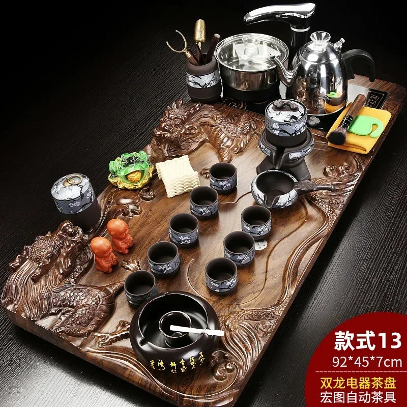 Solid Wood Tea Tray Purple Sand Kung Fu Tea Set Home Induction Cooker Drinkware Tazas De Te Coffeeware Teawar