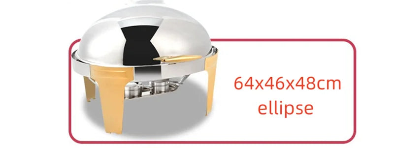 6L9L ellipse Food Warmer Stove Round Flip-Top Visual Buffet Stove Restaurant Stainless Steel Self-Service Tableware chafing dish
