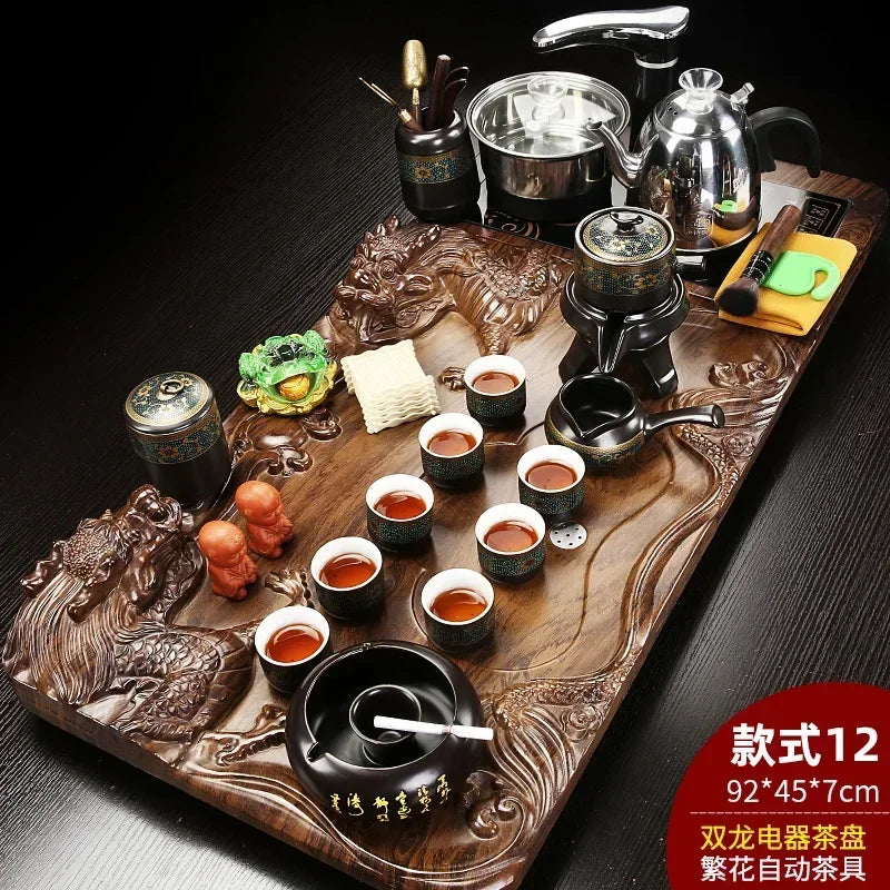 Solid Wood Tea Tray Purple Sand Kung Fu Tea Set Home Induction Cooker Drinkware Tazas De Te Coffeeware Teawar