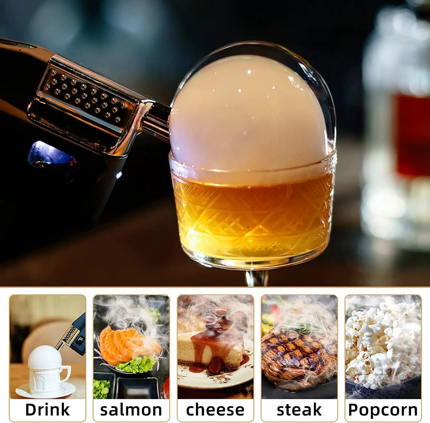 Cocktail Smoke Gun, Vapour Blaster Cocktail Bubble Smoke Gun with 5-Flavour Aroma Liquid and Edible Bubble for Food and Drink
