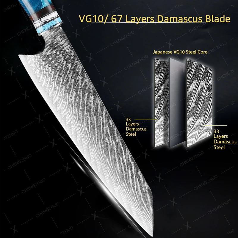 1-10pcs Japanese Santoku Knife Sharp Meat Cleaver Damascus Kitchen Knives Set Meat Cutting Chef Knife Fruit Knife Cooking Tools