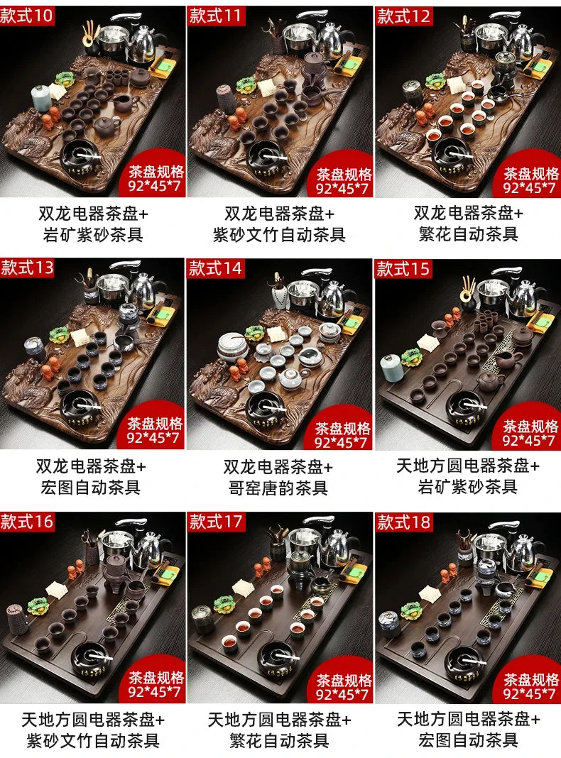Solid Wood Tea Tray Purple Sand Kung Fu Tea Set Home Induction Cooker Drinkware Tazas De Te Coffeeware Teawar