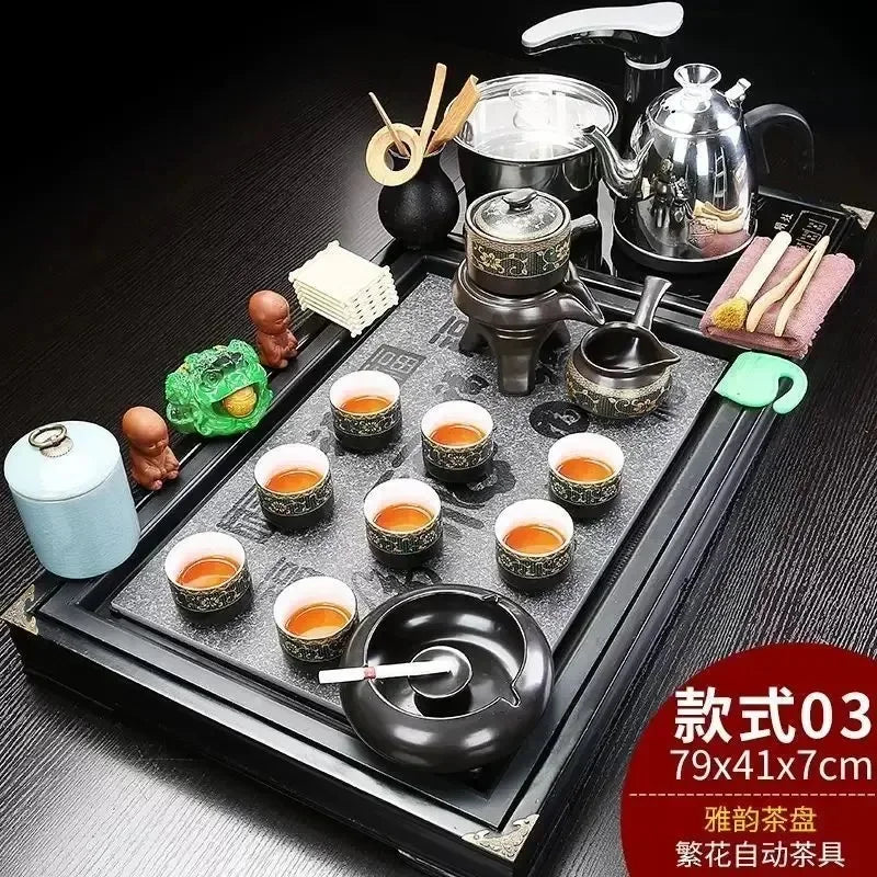 Solid Wood Tea Tray Purple Sand Kung Fu Tea Set Home Induction Cooker Drinkware Tazas De Te Coffeeware Teawar