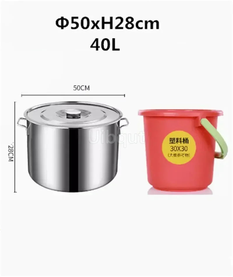 large Stainless steel thick Soup pot with handle lid big pot bucket pail water barrel household chef used kitchen cooking pots
