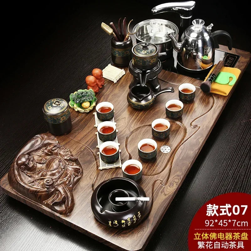 Solid Wood Tea Tray Purple Sand Kung Fu Tea Set Home Induction Cooker Drinkware Tazas De Te Coffeeware Teawar