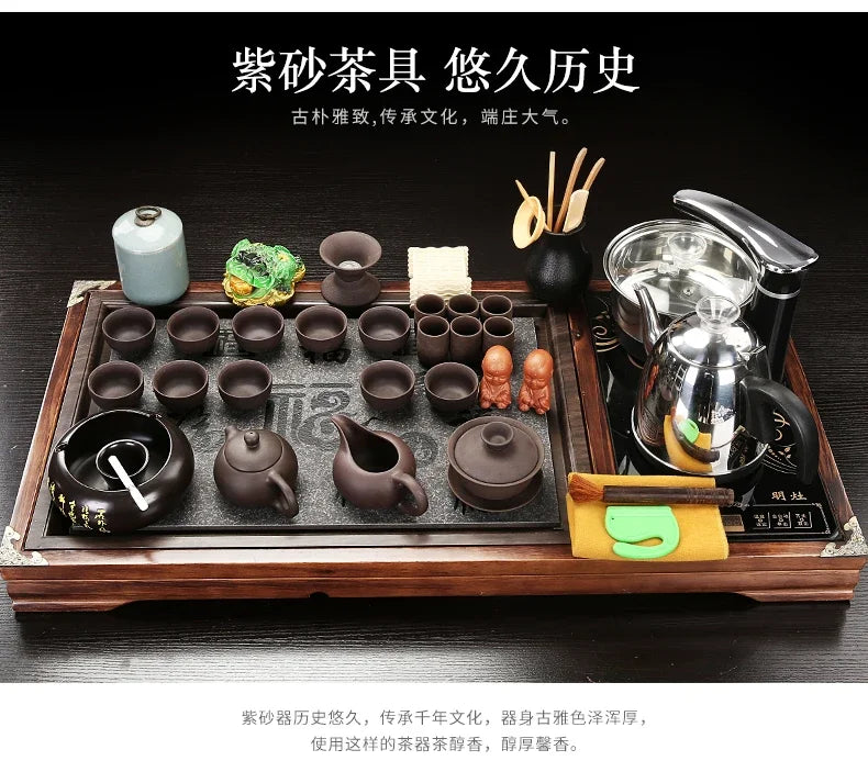 Solid Wood Tea Tray Purple Sand Kung Fu Tea Set Home Induction Cooker Drinkware Tazas De Te Coffeeware Teawar