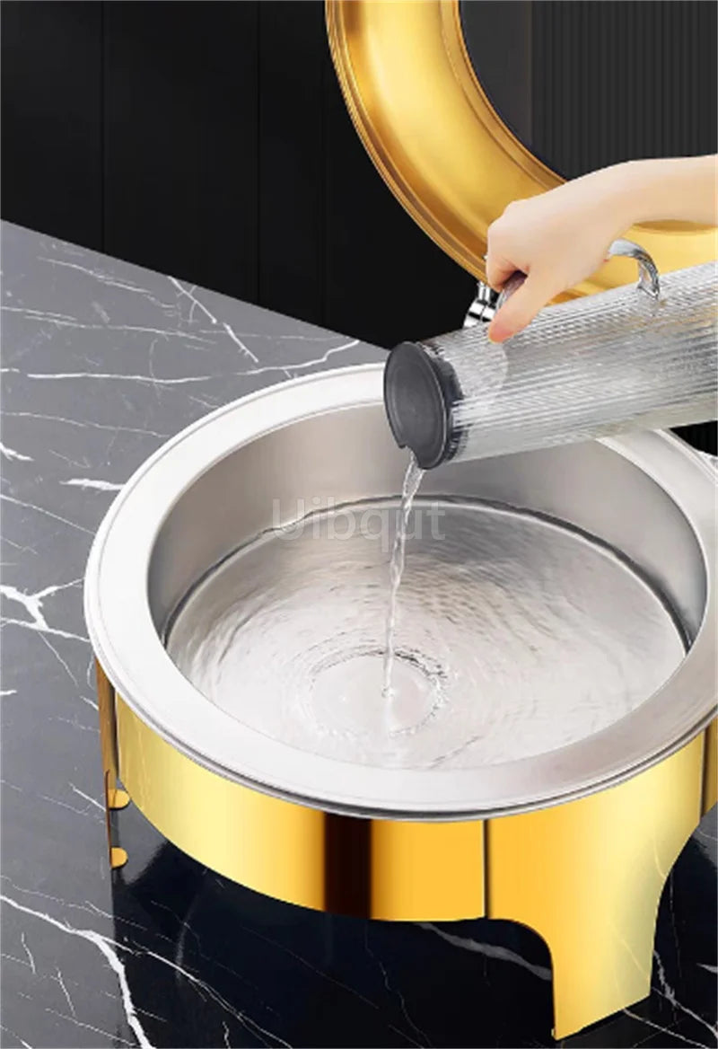 6L9L ellipse Food Warmer Stove Round Flip-Top Visual Buffet Stove Restaurant Stainless Steel Self-Service Tableware chafing dish