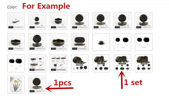 Gilt Rim Black Porcelain Dinner Plates Kitchen Dishes Ceramics Tableware Food Tray Rice Salad Noodles Bowl Cutlery Set