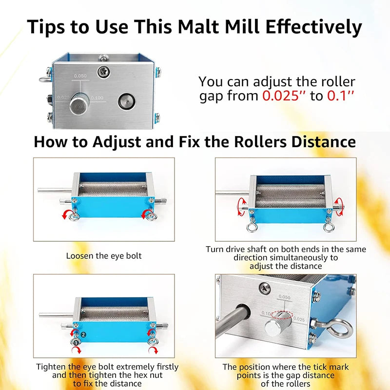 7.7LB Manual Malt Mill 2 Roller Stainless Steel Grain Crusher With Metal Base for Wheat Corn,Compatible with Electric Drill