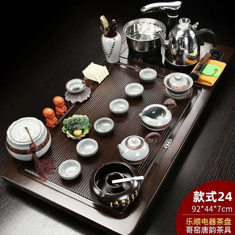 Solid Wood Tea Tray Purple Sand Kung Fu Tea Set Home Induction Cooker Drinkware Tazas De Te Coffeeware Teawar