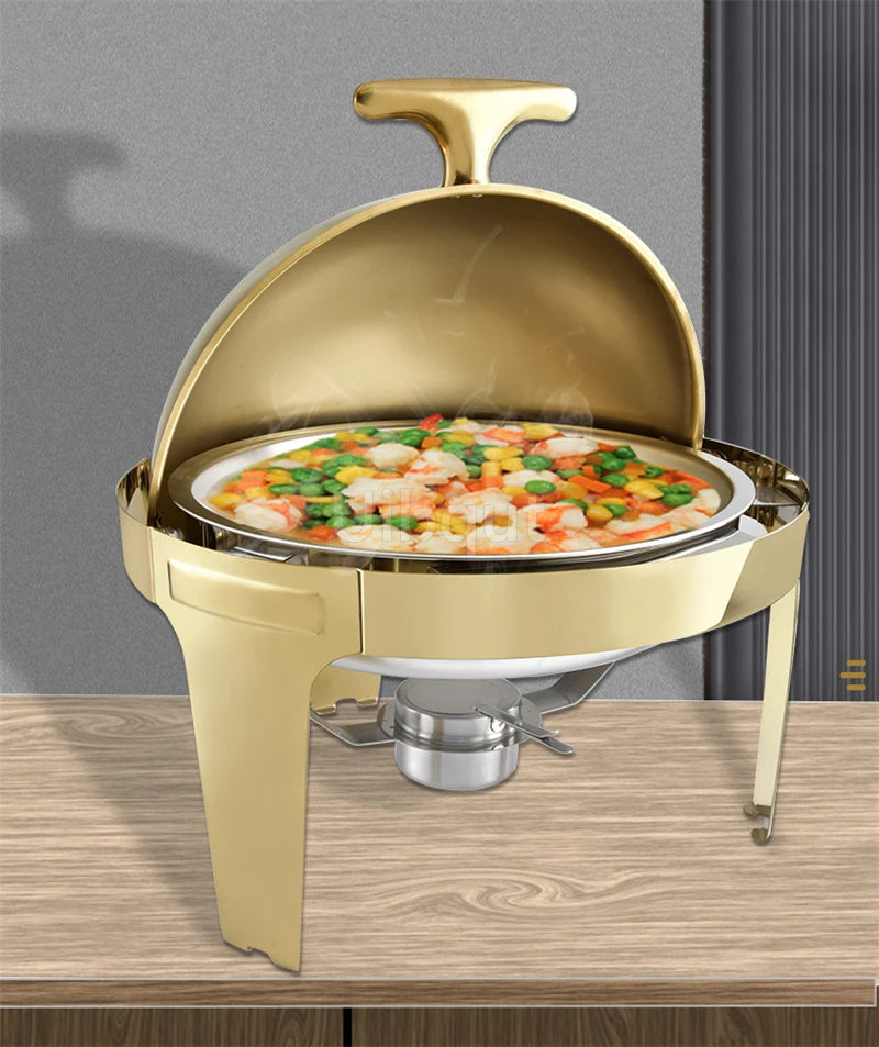 6L9L ellipse Food Warmer Stove Round Flip-Top Visual Buffet Stove Restaurant Stainless Steel Self-Service Tableware chafing dish
