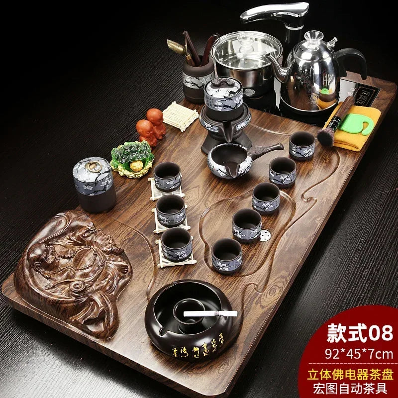 Solid Wood Tea Tray Purple Sand Kung Fu Tea Set Home Induction Cooker Drinkware Tazas De Te Coffeeware Teawar