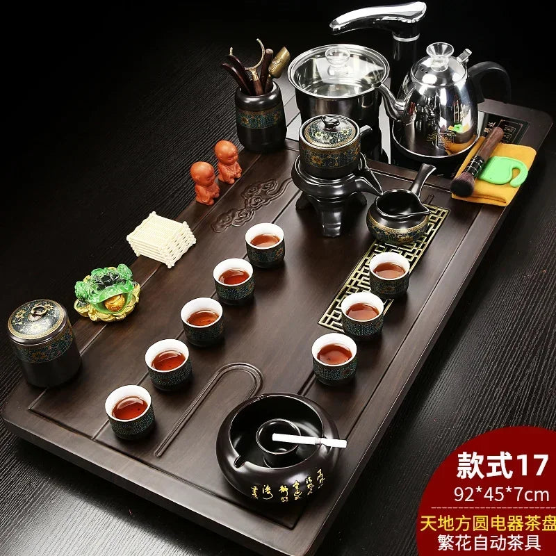 Solid Wood Tea Tray Purple Sand Kung Fu Tea Set Home Induction Cooker Drinkware Tazas De Te Coffeeware Teawar