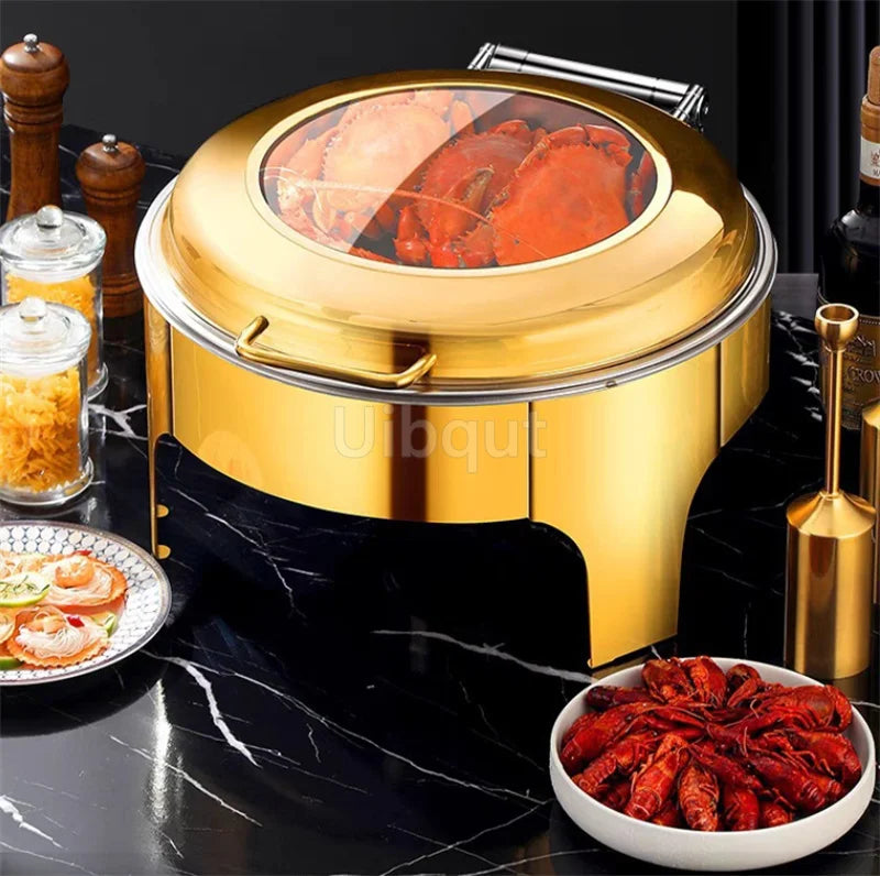 6L9L ellipse Food Warmer Stove Round Flip-Top Visual Buffet Stove Restaurant Stainless Steel Self-Service Tableware chafing dish
