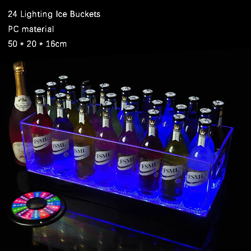 12-24 Capacity Transparent Acrylic PC Material LED White / Colorful KTV Bar Champagne Cocktail Ice Bucket Beer Plastic Wine Box