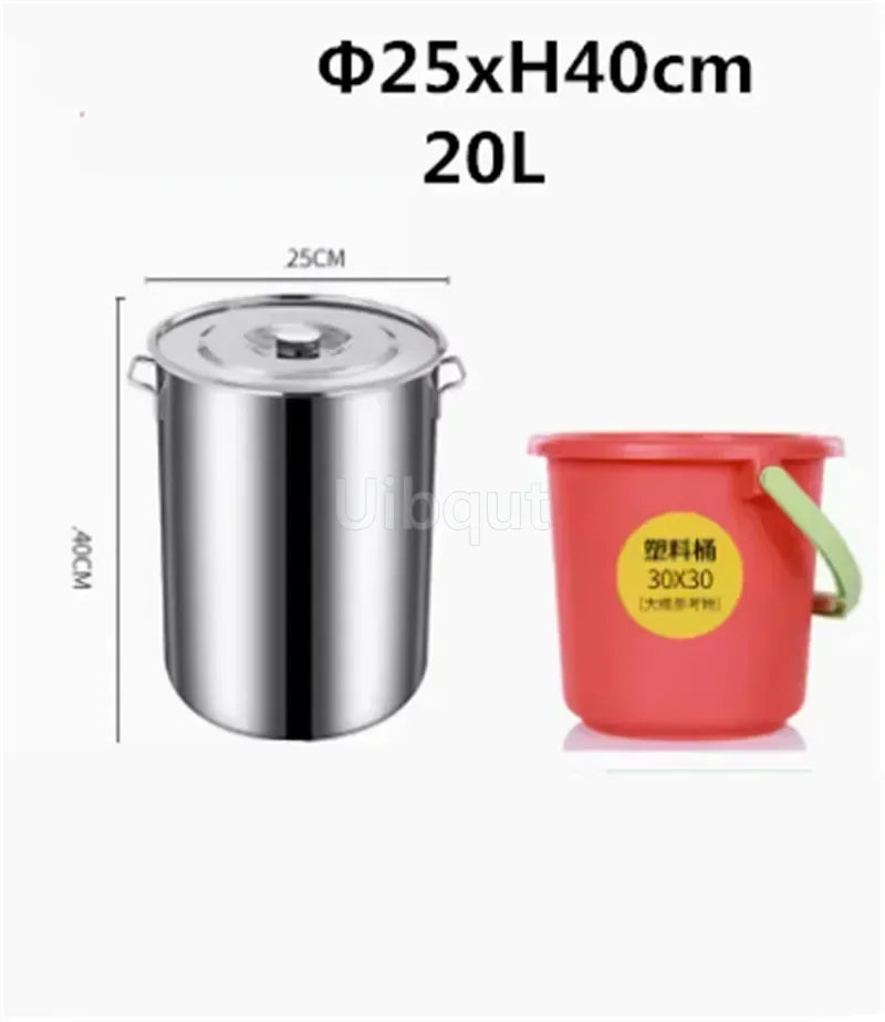 large Stainless steel thick Soup pot with handle lid big pot bucket pail water barrel household chef used kitchen cooking pots