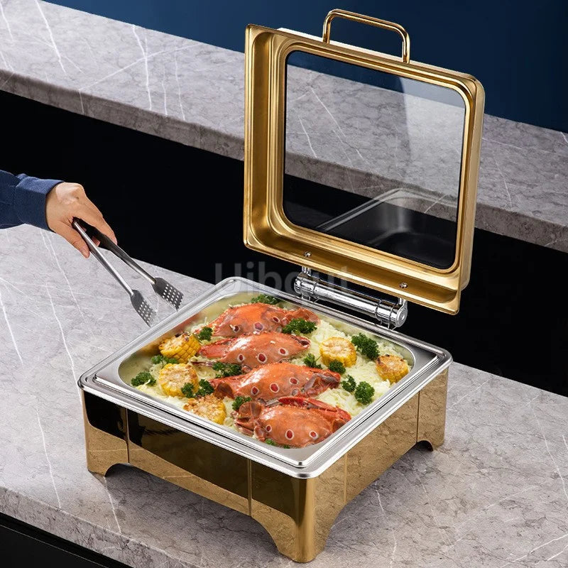 6L9L ellipse Food Warmer Stove Round Flip-Top Visual Buffet Stove Restaurant Stainless Steel Self-Service Tableware chafing dish