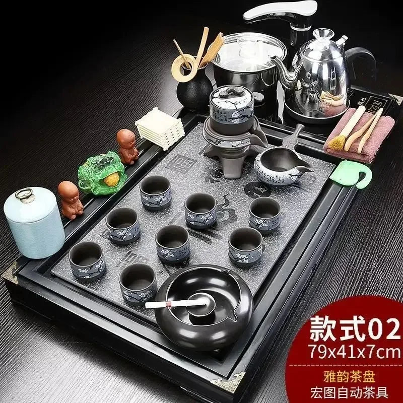 Solid Wood Tea Tray Purple Sand Kung Fu Tea Set Home Induction Cooker Drinkware Tazas De Te Coffeeware Teawar