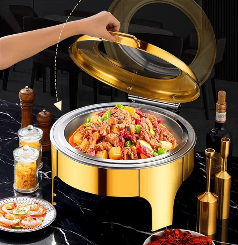 6L9L ellipse Food Warmer Stove Round Flip-Top Visual Buffet Stove Restaurant Stainless Steel Self-Service Tableware chafing dish