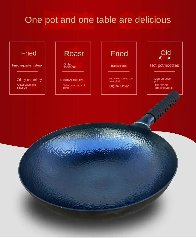 Zhangqiu Iron Pan Hand-Forged Household Wok Uncoated Scale Wok Non-Stick Pan Old Fashioned Wok Wholesale