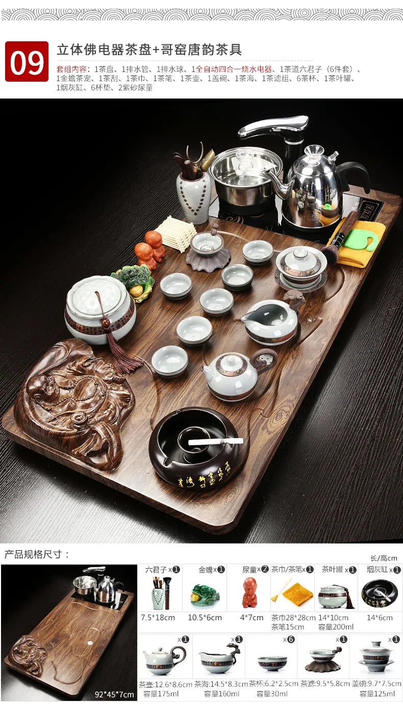 Solid Wood Tea Tray Purple Sand Kung Fu Tea Set Home Induction Cooker Drinkware Tazas De Te Coffeeware Teawar