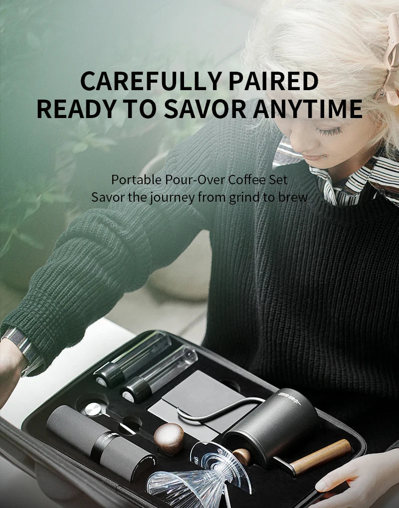 MHW-3BOMBER Pour Over Coffee Kits with Dripper Coffee Pot Coffee Grinder Scale Portable Handbag Outdoor Barista Christmas Gifts