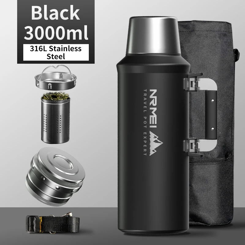 Stainless Steel Thermos Bottle, Vacuum Flask, Large Capacity, Outdoor Portable Thermal Jug, Insulated Water Bottle, 3.0L, 4.0L