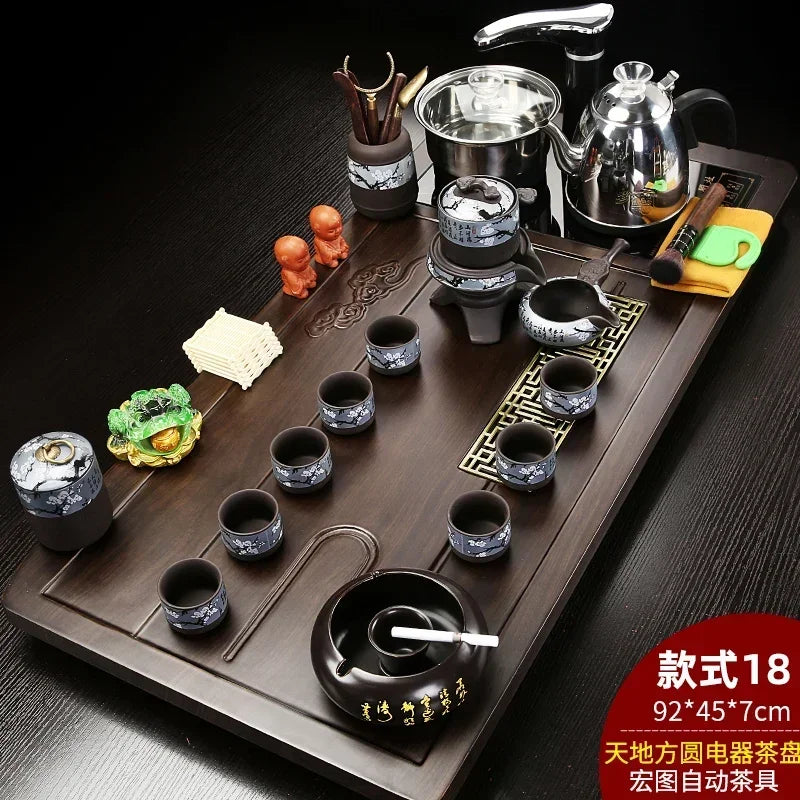 Solid Wood Tea Tray Purple Sand Kung Fu Tea Set Home Induction Cooker Drinkware Tazas De Te Coffeeware Teawar