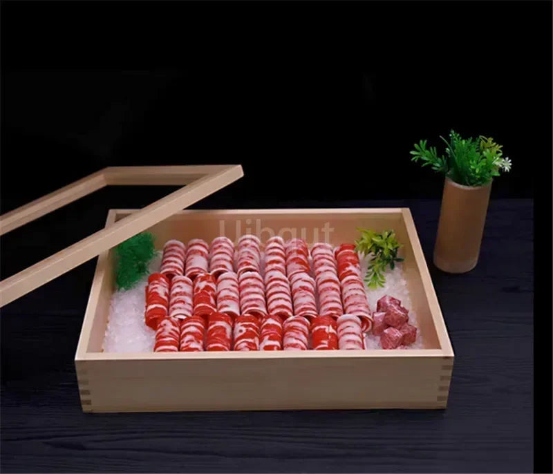 Japanese cuisine wooden sashimi Sushi box with lid fish salmon boxs wooden boxs beef plate box restaurant tableware food storage